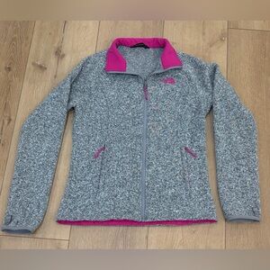 The North Face Heather Gray Teddy Fleece Jacket with Pink Accents